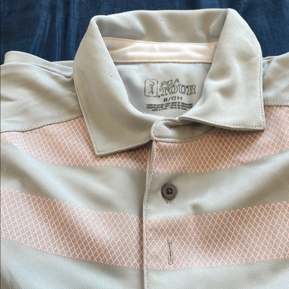 PGA Tour Men's Gray and Pink Polo Shirt